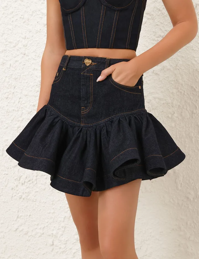 Women Zimmermann Denim Crush Denim Frill Mini Skirt Night Sky