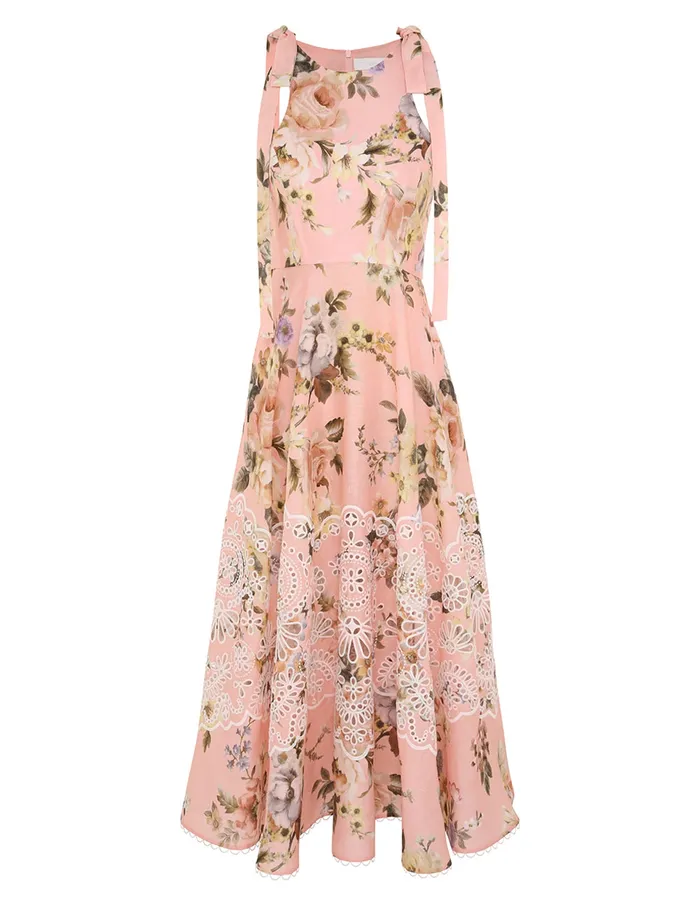 Women Zimmermann Dresses and Coverups Acacia Broderie Midi Dress Pink Floral