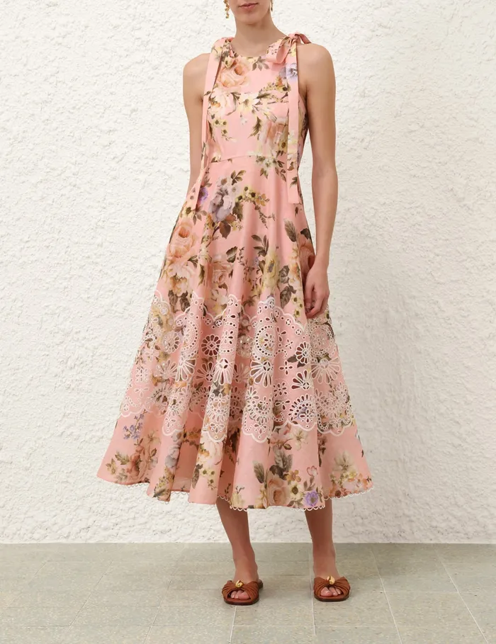 Women Zimmermann Dresses and Coverups Acacia Broderie Midi Dress Pink Floral