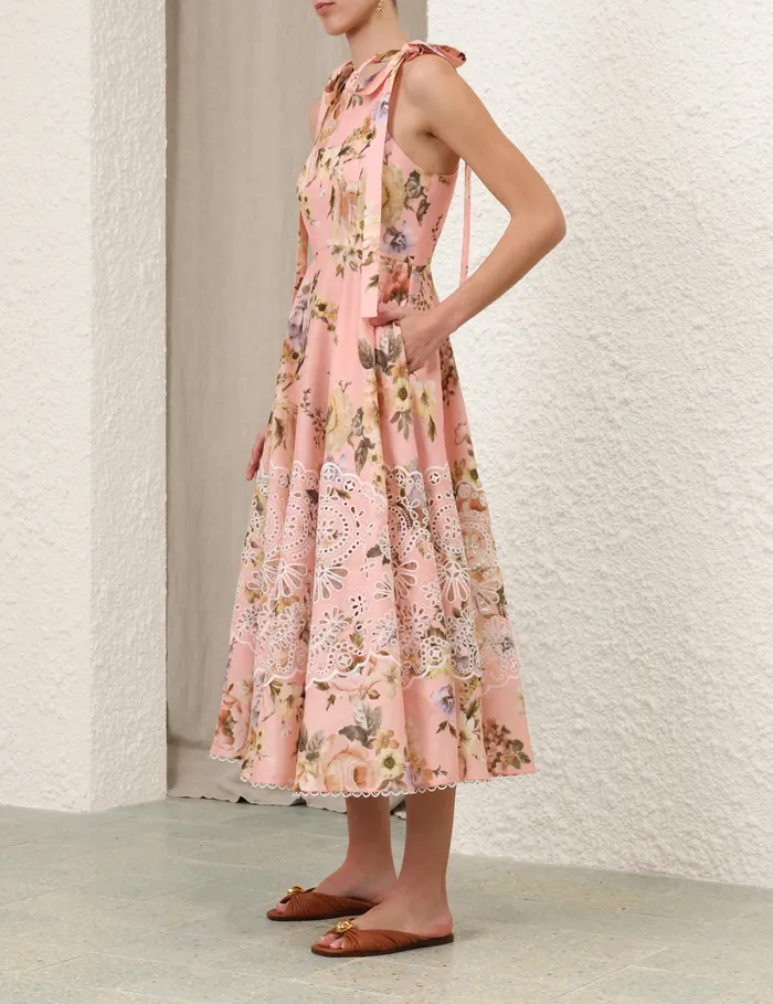Women Zimmermann Dresses and Coverups Acacia Broderie Midi Dress Pink Floral