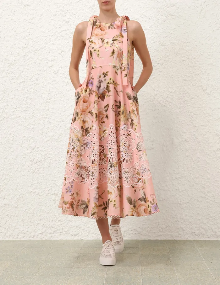 Women Zimmermann Dresses and Coverups Acacia Broderie Midi Dress Pink Floral