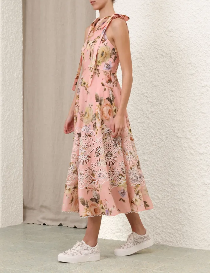 Women Zimmermann Dresses and Coverups Acacia Broderie Midi Dress Pink Floral