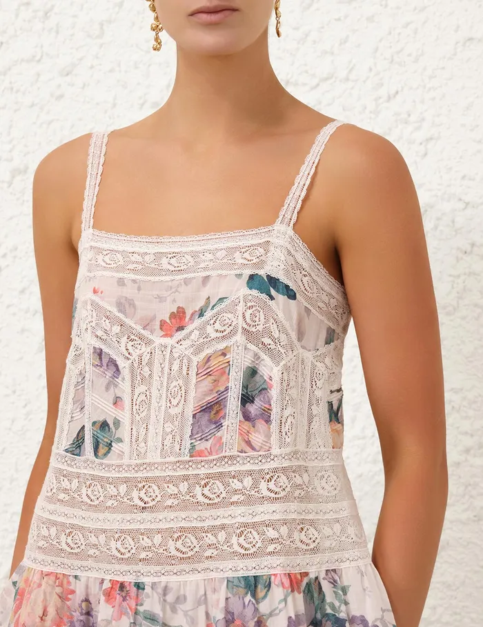 Women Zimmermann Dresses and Coverups Acacia Lace Trim Mini Dress Cream Multi Floral