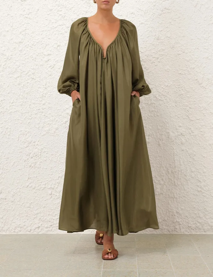 Women Zimmermann Dresses and Coverups Acacia Maxi Dress Khaki