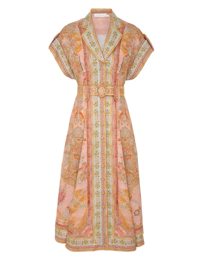 Women Zimmermann Dresses and Coverups Acacia Midi Shirt Dress Pink Multi