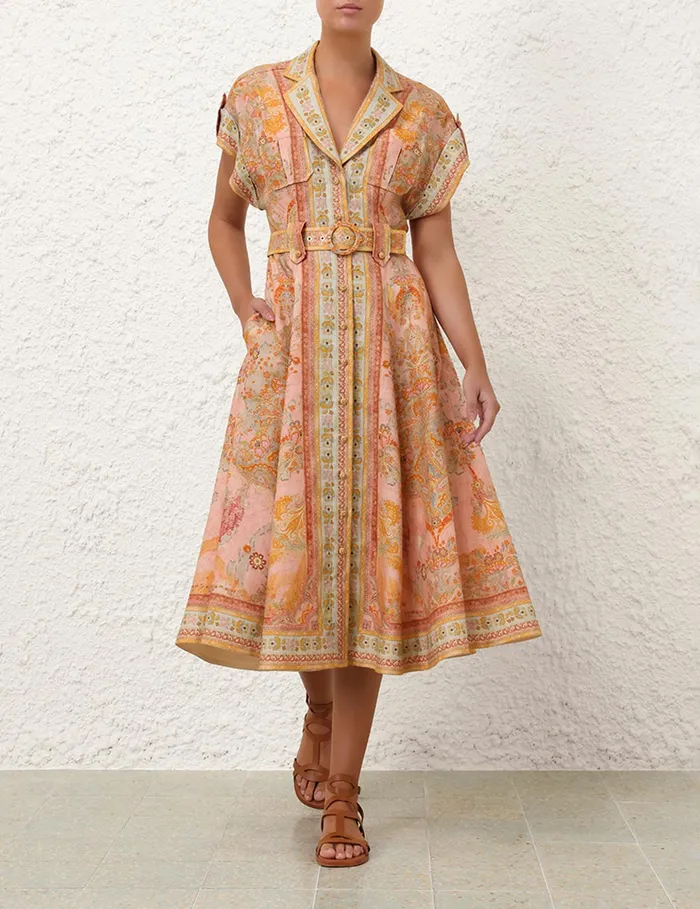 Women Zimmermann Dresses and Coverups Acacia Midi Shirt Dress Pink Multi