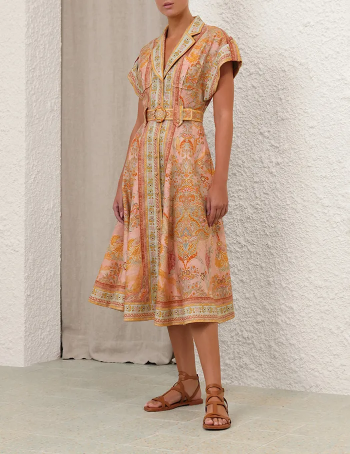 Women Zimmermann Dresses and Coverups Acacia Midi Shirt Dress Pink Multi