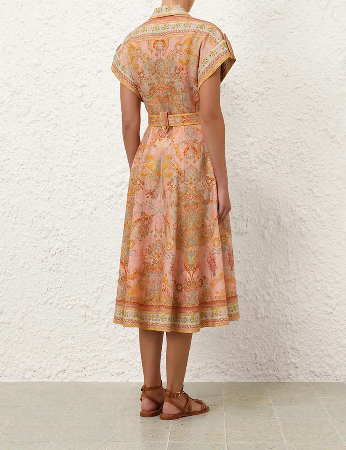Women Zimmermann Dresses and Coverups Acacia Midi Shirt Dress Pink Multi