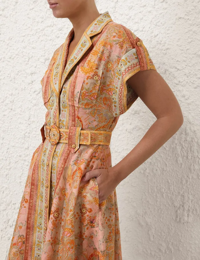 Women Zimmermann Dresses and Coverups Acacia Midi Shirt Dress Pink Multi