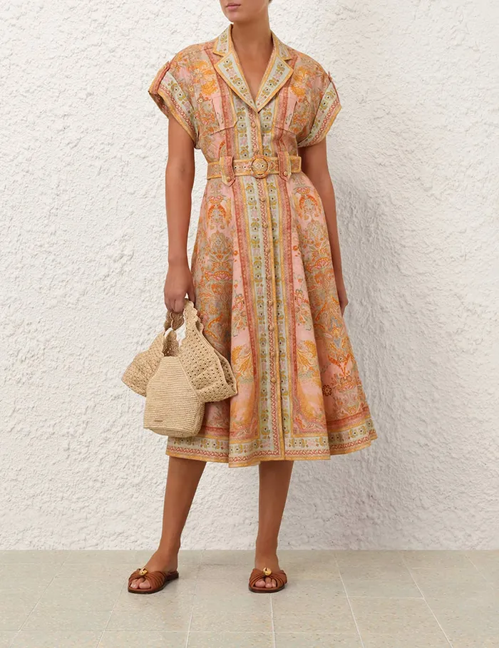 Women Zimmermann Dresses and Coverups Acacia Midi Shirt Dress Pink Multi