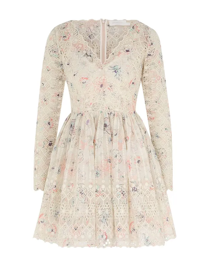 Women Zimmermann Dresses and Coverups Halliday Mini Dress Ivory Watercolour Floral