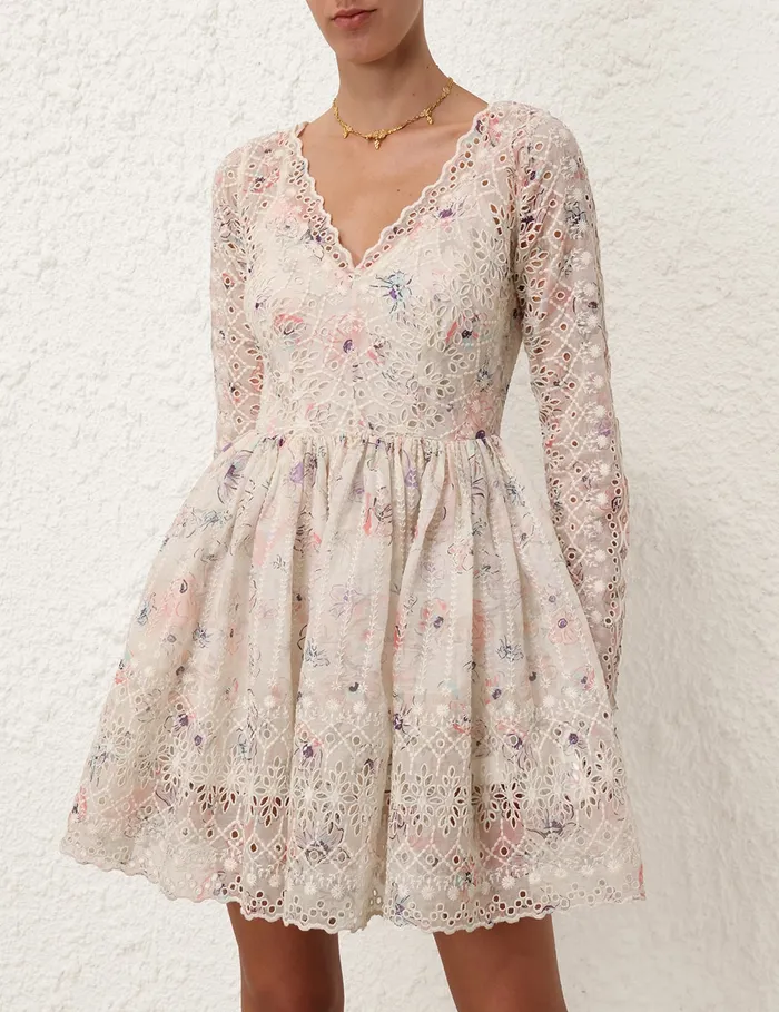 Women Zimmermann Dresses and Coverups Halliday Mini Dress Ivory Watercolour Floral