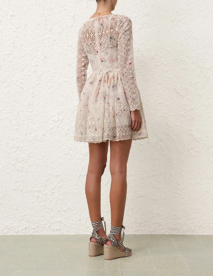 Women Zimmermann Dresses and Coverups Halliday Mini Dress Ivory Watercolour Floral