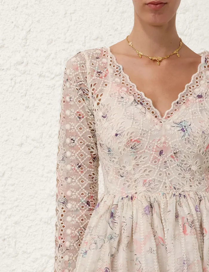 Women Zimmermann Dresses and Coverups Halliday Mini Dress Ivory Watercolour Floral
