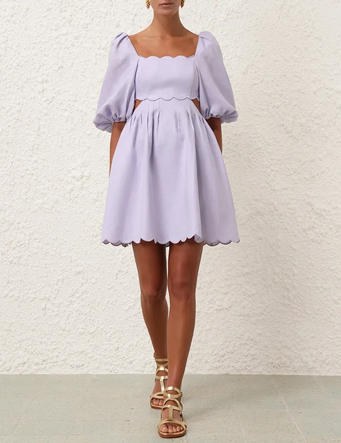 Women Zimmermann Dresses and Coverups Halliday Scallop Mini Dress Lilac