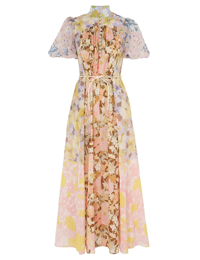 Women Zimmermann Dresses and Coverups Pop Puff Sleeve Maxi Dress Spliced