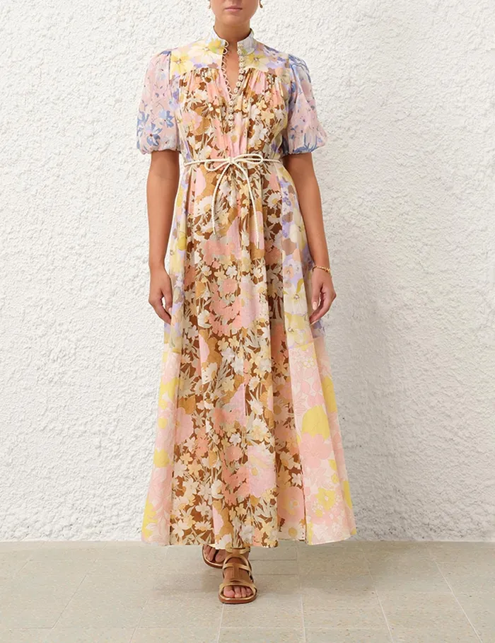 Women Zimmermann Dresses and Coverups Pop Puff Sleeve Maxi Dress Spliced