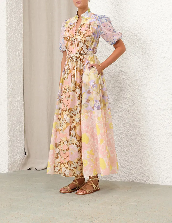 Women Zimmermann Dresses and Coverups Pop Puff Sleeve Maxi Dress Spliced