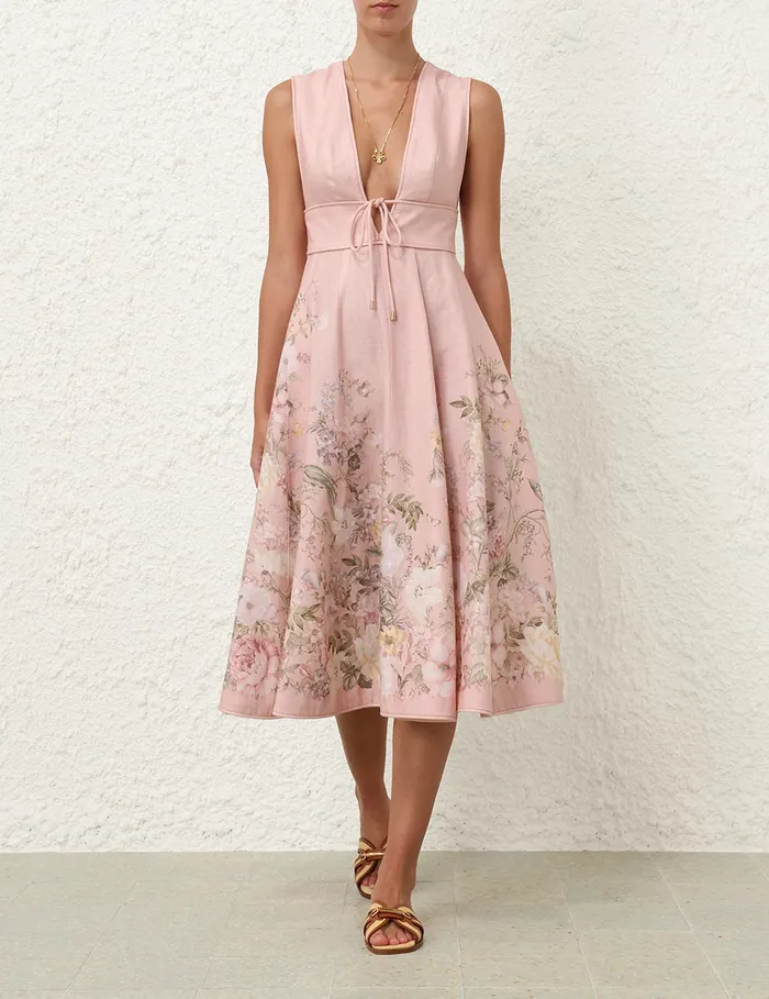 Women Zimmermann Dresses and Coverups Waverly Plunge Midi Dress Pink Floral