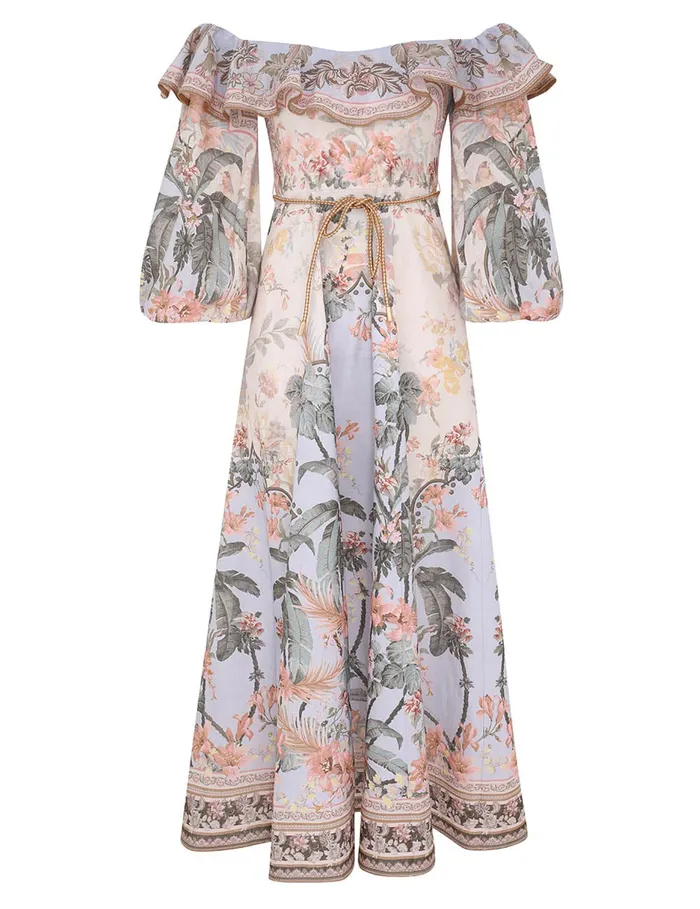 Women Zimmermann Dresses and Coverups Wylie OffShoulder Midi Dress Blue Floral