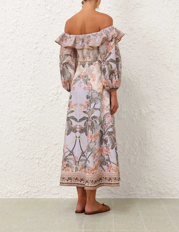 Women Zimmermann Dresses and Coverups Wylie OffShoulder Midi Dress Blue Floral
