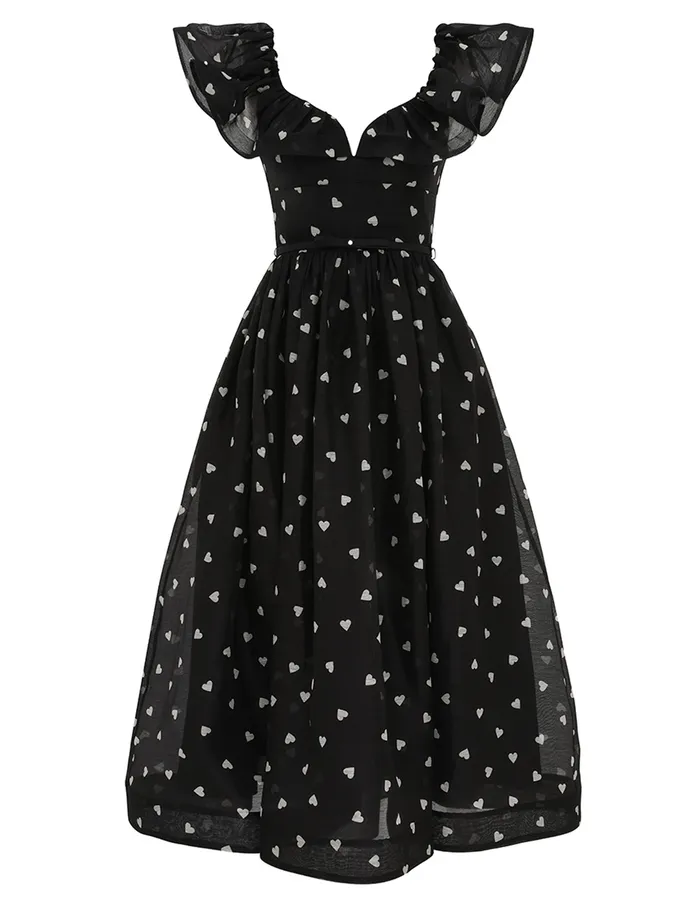 Women Zimmermann Dresses Crush Frilled Midi Dress Black Hearts