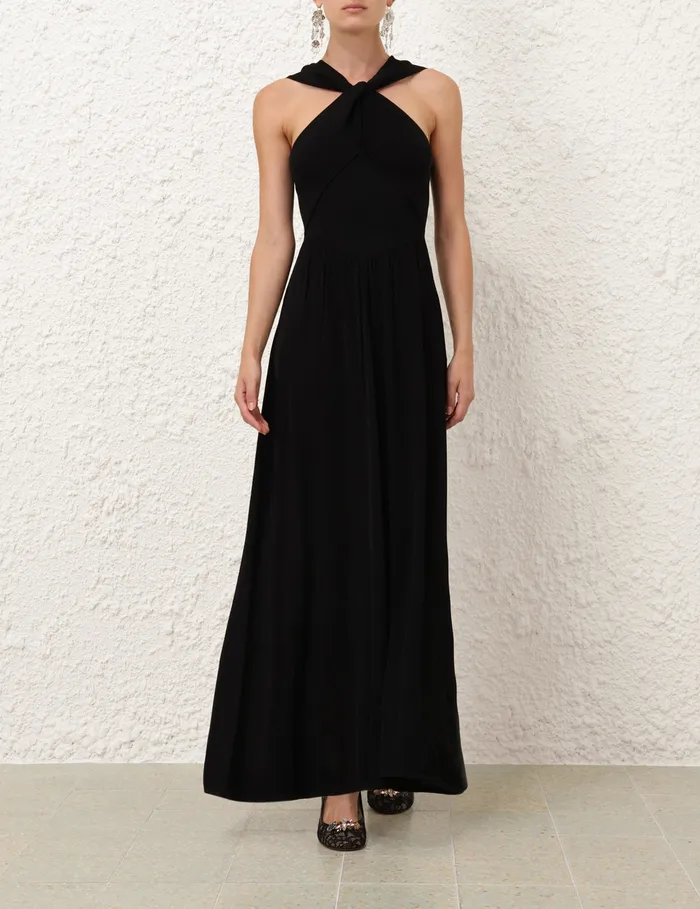 Women Zimmermann Dresses Crush Halter Neck Midi Dress Black