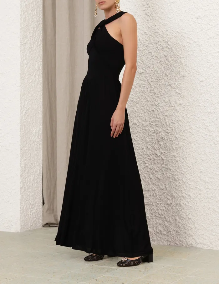 Women Zimmermann Dresses Crush Halter Neck Midi Dress Black