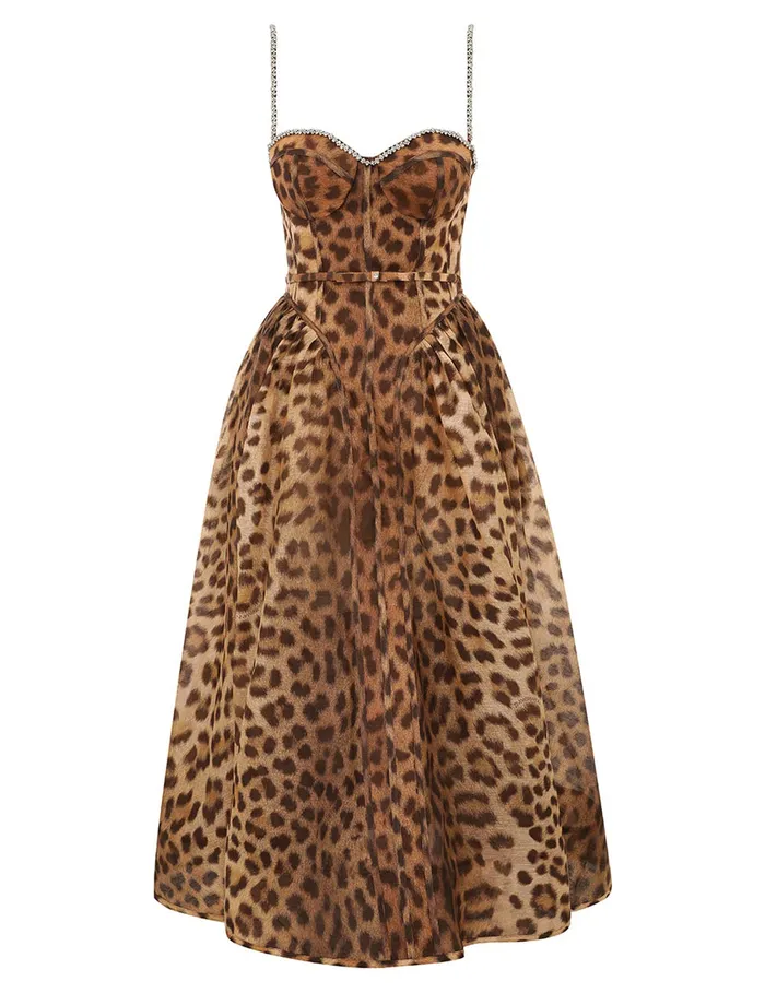 Women Zimmermann Dresses Crush Panelled Midi Dress Leopard