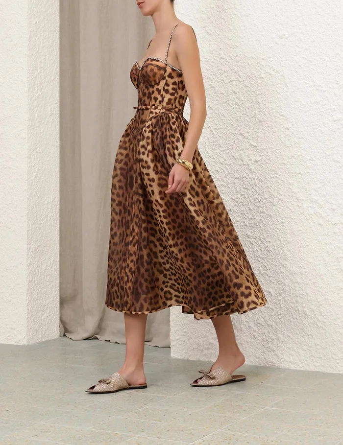 Women Zimmermann Dresses Crush Panelled Midi Dress Leopard
