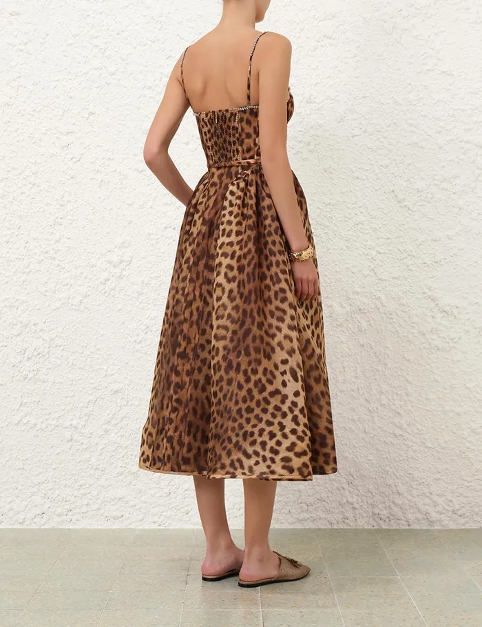 Women Zimmermann Dresses Crush Panelled Midi Dress Leopard