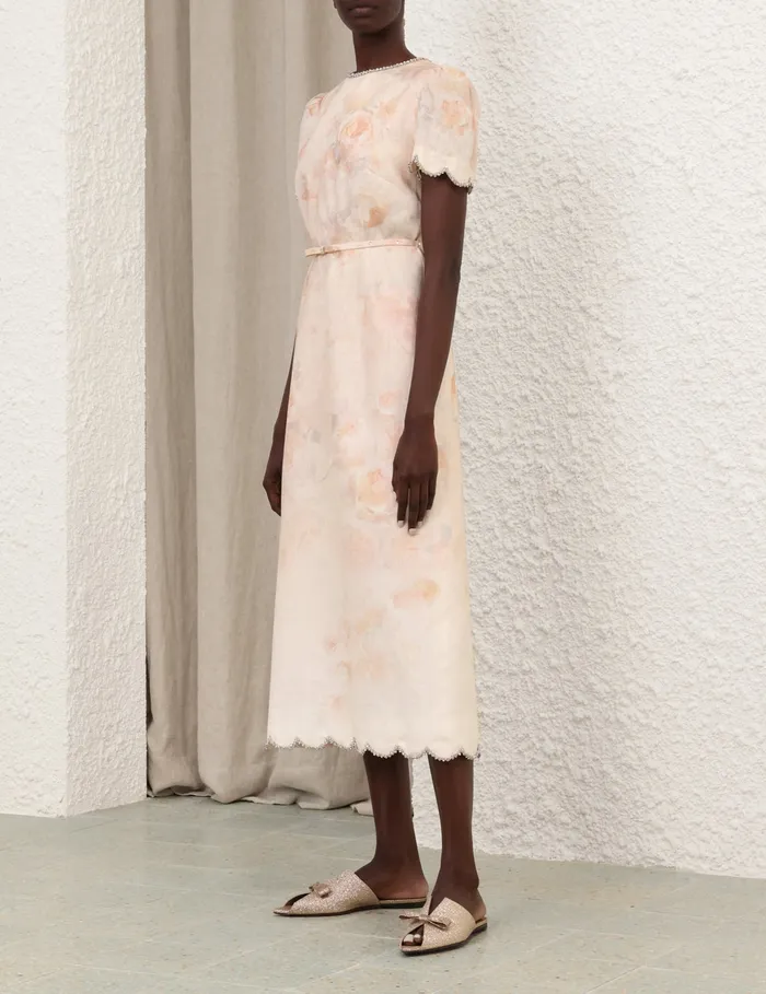 Women Zimmermann Dresses Crush Scalloped Midi Dress Ciara Floral