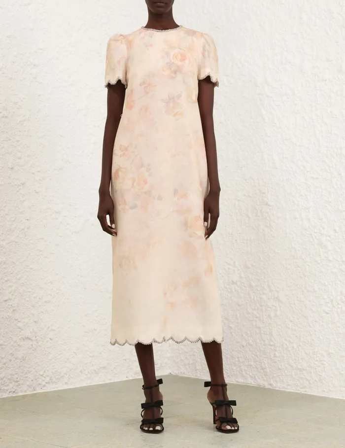 Women Zimmermann Dresses Crush Scalloped Midi Dress Ciara Floral