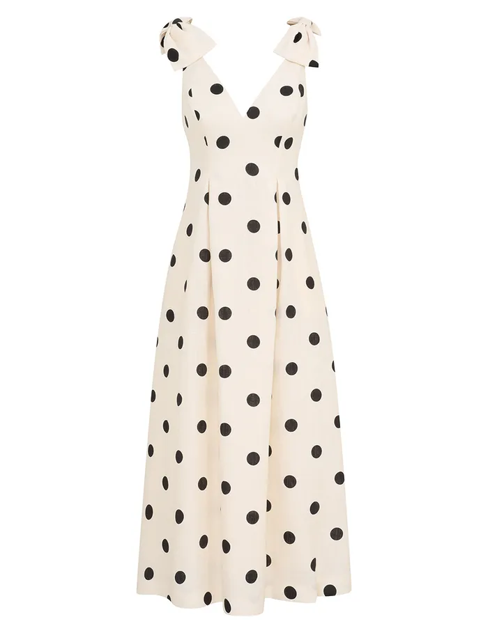 Women Zimmermann Dresses Crush V Neck Midi Dress Creamblack Dot