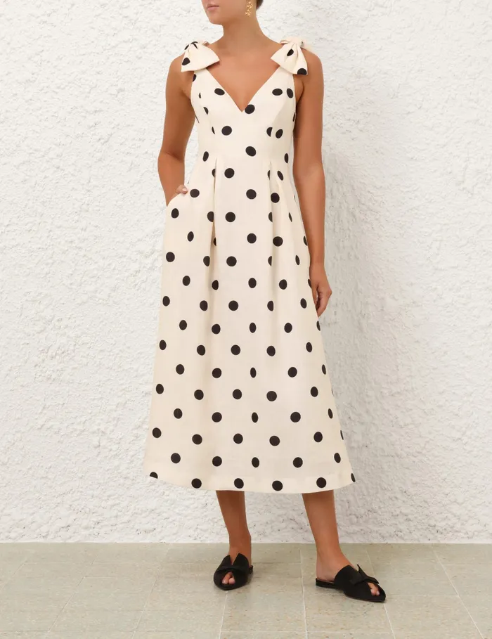 Women Zimmermann Dresses Crush V Neck Midi Dress Creamblack Dot