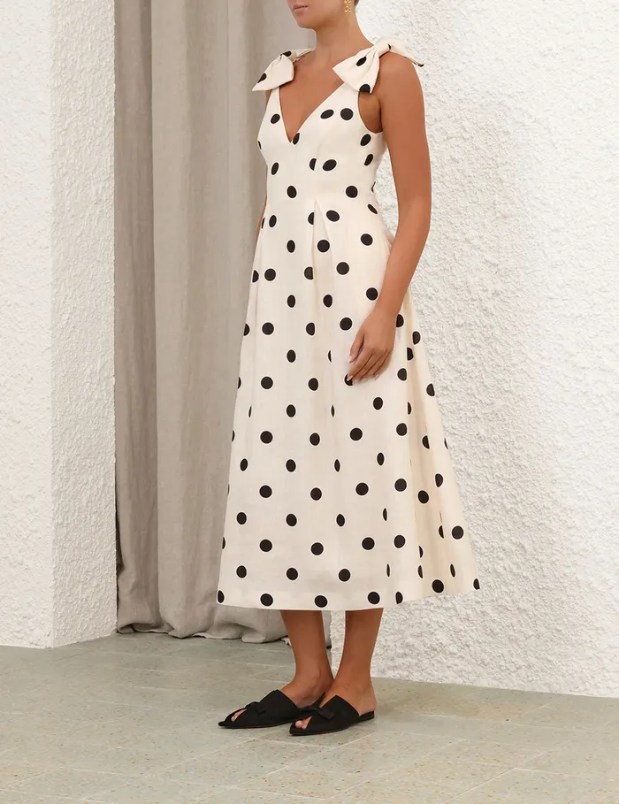 Women Zimmermann Dresses Crush V Neck Midi Dress Creamblack Dot
