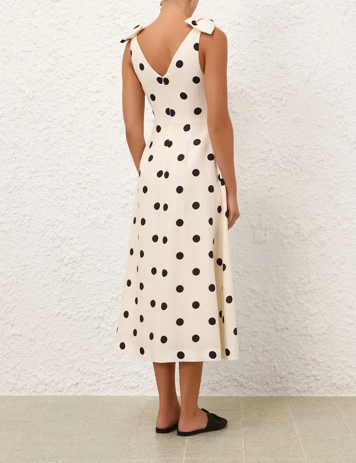 Women Zimmermann Dresses Crush V Neck Midi Dress Creamblack Dot