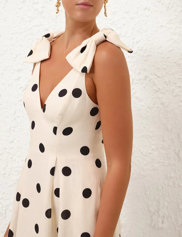 Women Zimmermann Dresses Crush V Neck Midi Dress Creamblack Dot