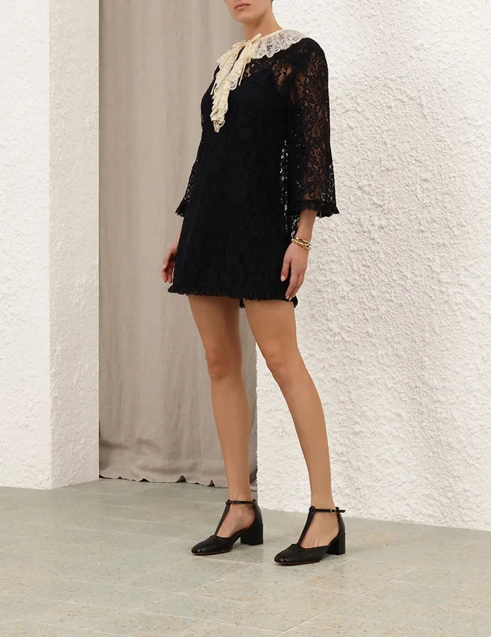 Women Zimmermann Dresses Eden Lace Frill Mini Dress Blackcream