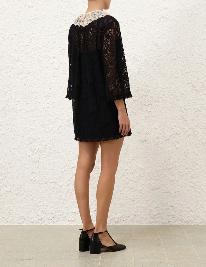 Women Zimmermann Dresses Eden Lace Frill Mini Dress Blackcream