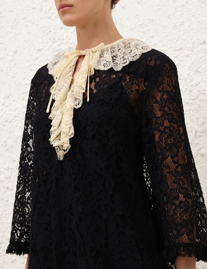 Women Zimmermann Dresses Eden Lace Frill Mini Dress Blackcream