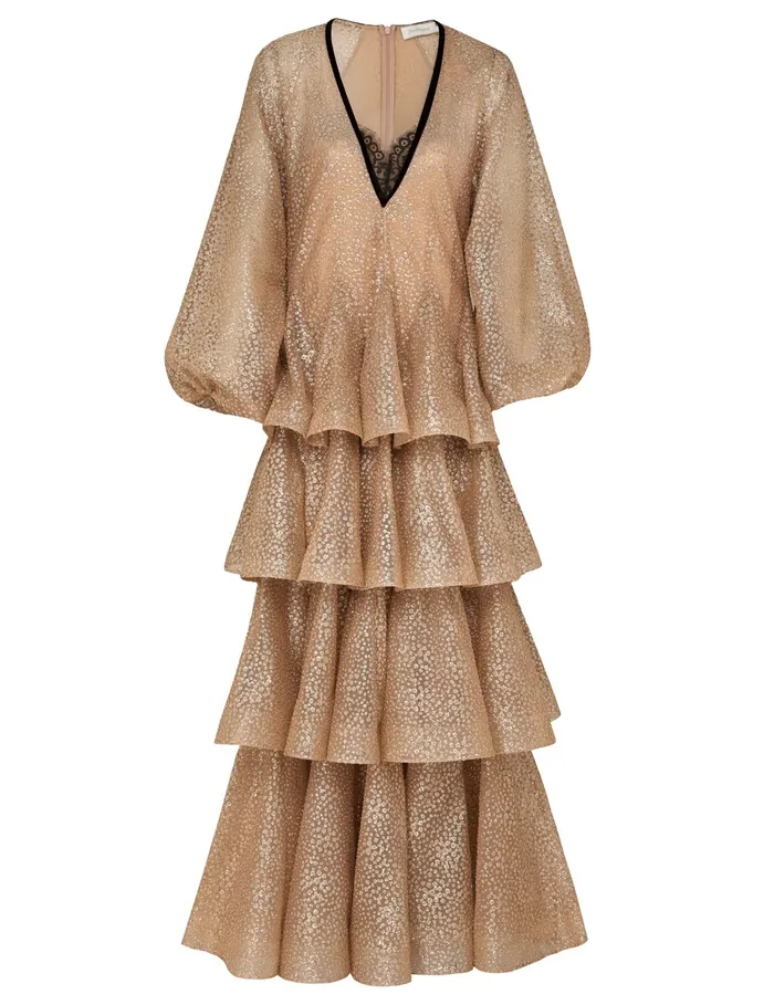 Women Zimmermann Dresses Pavilion Glitter Gown Champagne