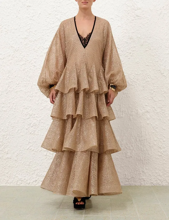 Women Zimmermann Dresses Pavilion Glitter Gown Champagne