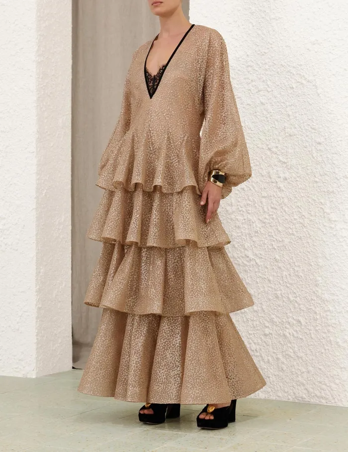 Women Zimmermann Dresses Pavilion Glitter Gown Champagne