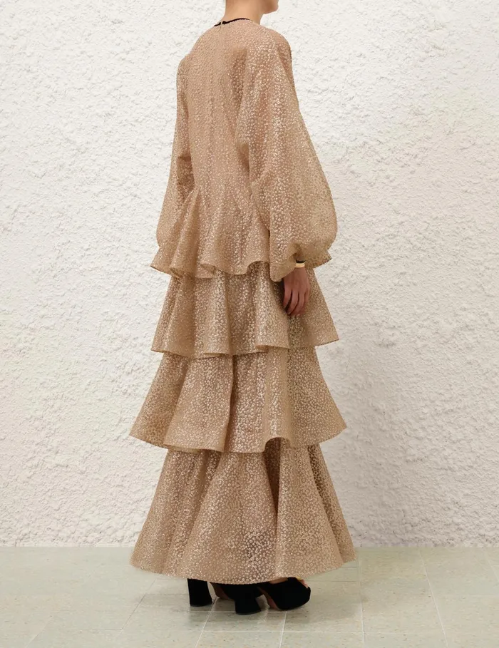 Women Zimmermann Dresses Pavilion Glitter Gown Champagne
