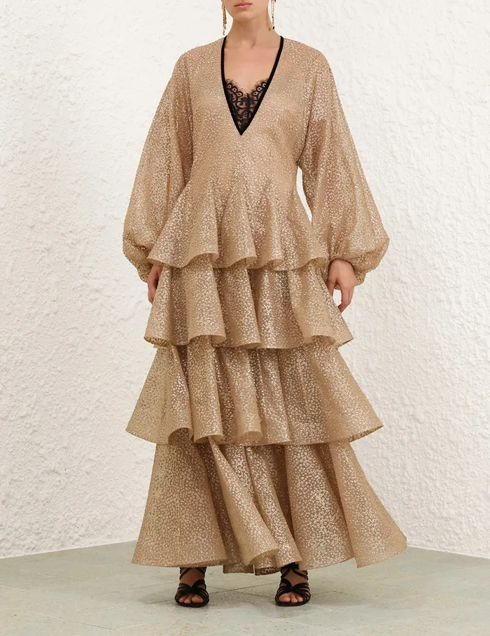 Women Zimmermann Dresses Pavilion Glitter Gown Champagne
