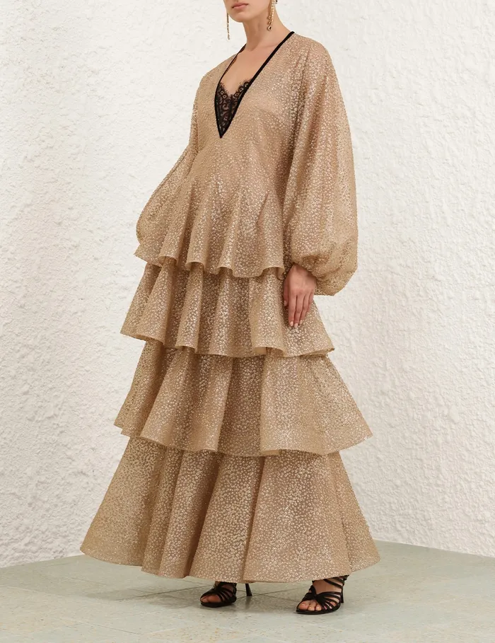 Women Zimmermann Dresses Pavilion Glitter Gown Champagne