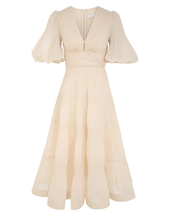 Women Zimmermann Dresses Pleated Midi Dress Cream