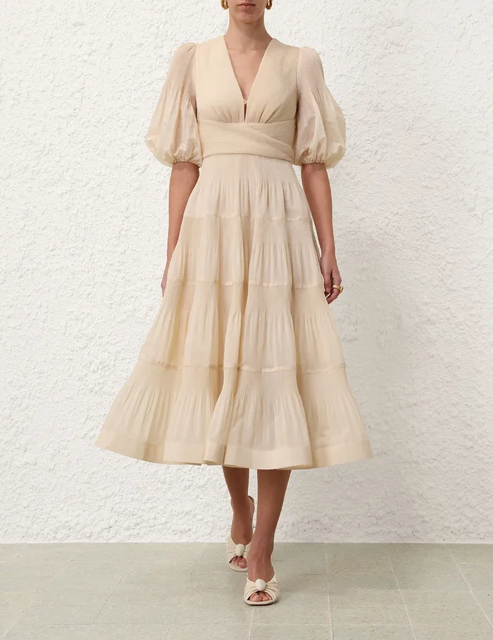 Women Zimmermann Dresses Pleated Midi Dress Cream
