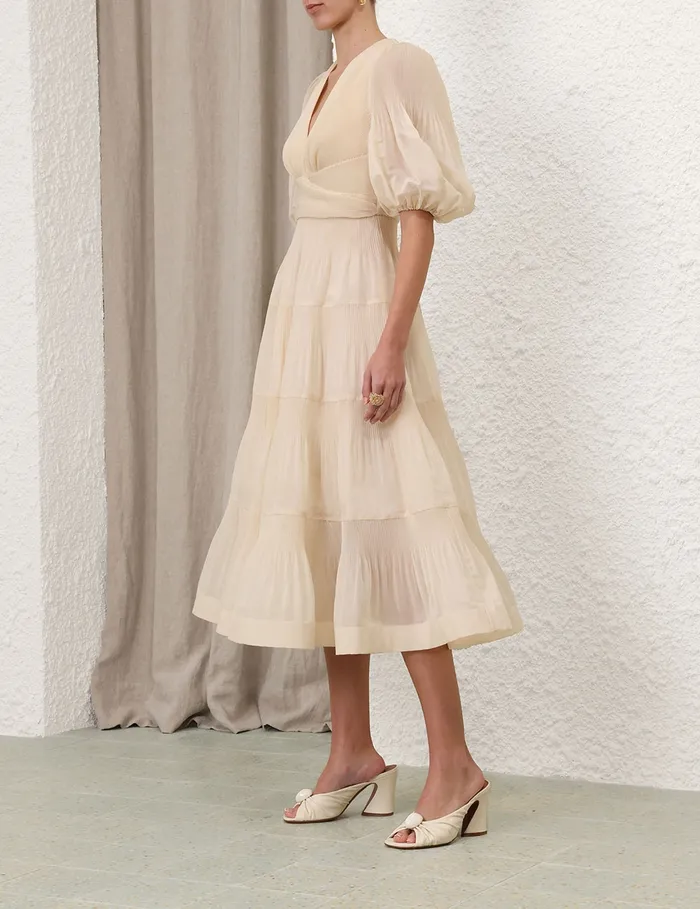 Women Zimmermann Dresses Pleated Midi Dress Cream